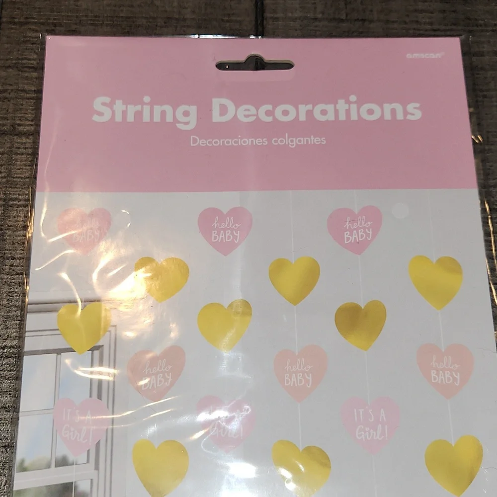 NEW Gold and Pink Heart Baby Shower Hanging Decorations
